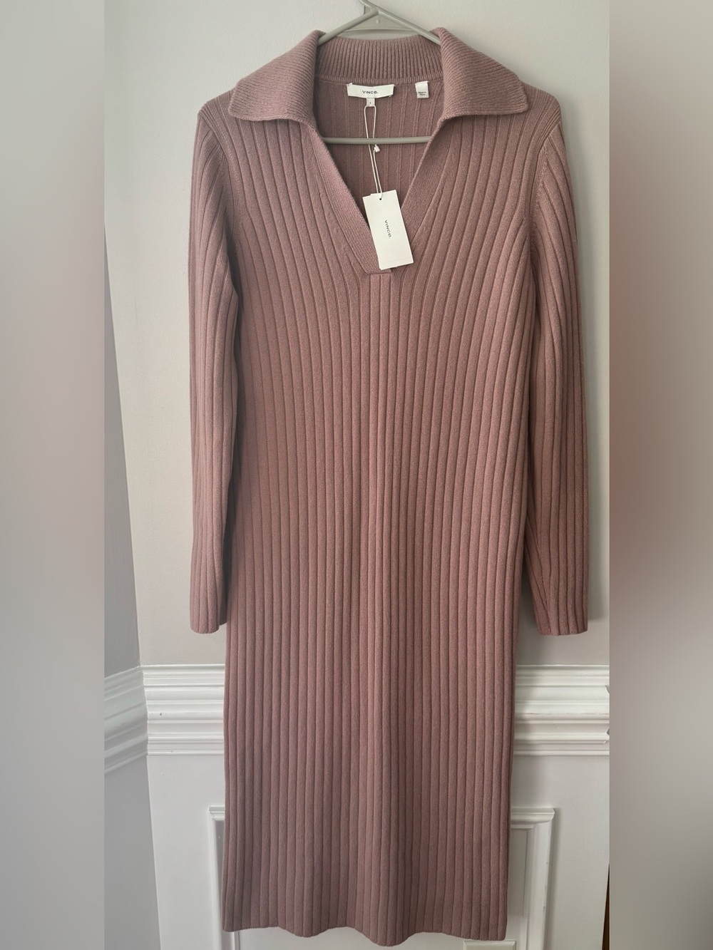 Vince Ribbed Polo Cashemere /Wool Sweater Mauve Dress Size S